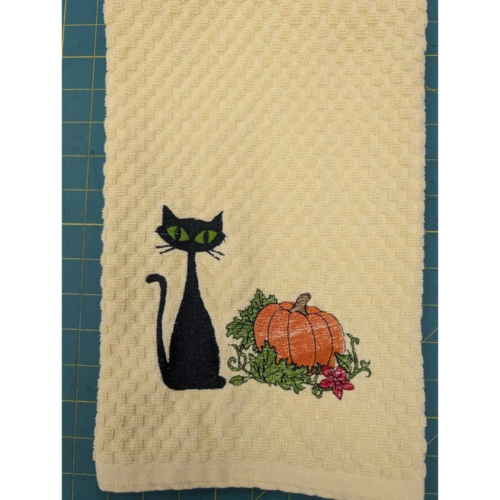 Mid Mod Cat Pumpkin Retro Fall Halloween Mid Century Modern Kitchen Hand Towel
